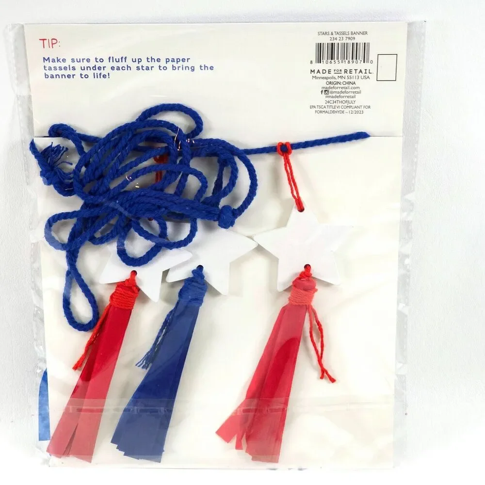 3 Pack Target Crepe Paper‎ Stars & Tassels Red White And Blue 72 in. (1.82m) NEW